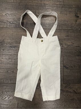 Janie and Jack Baby White Linen Cotton Suspender Pant- NWT